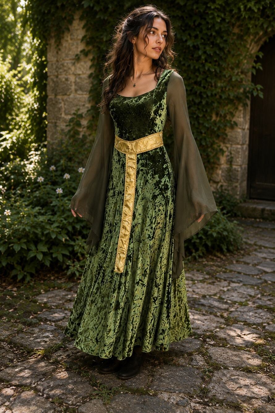 Medieval Hooded Velvet Maxi Dress Ren Faire Fantasy Elven Fairycore Cosplay